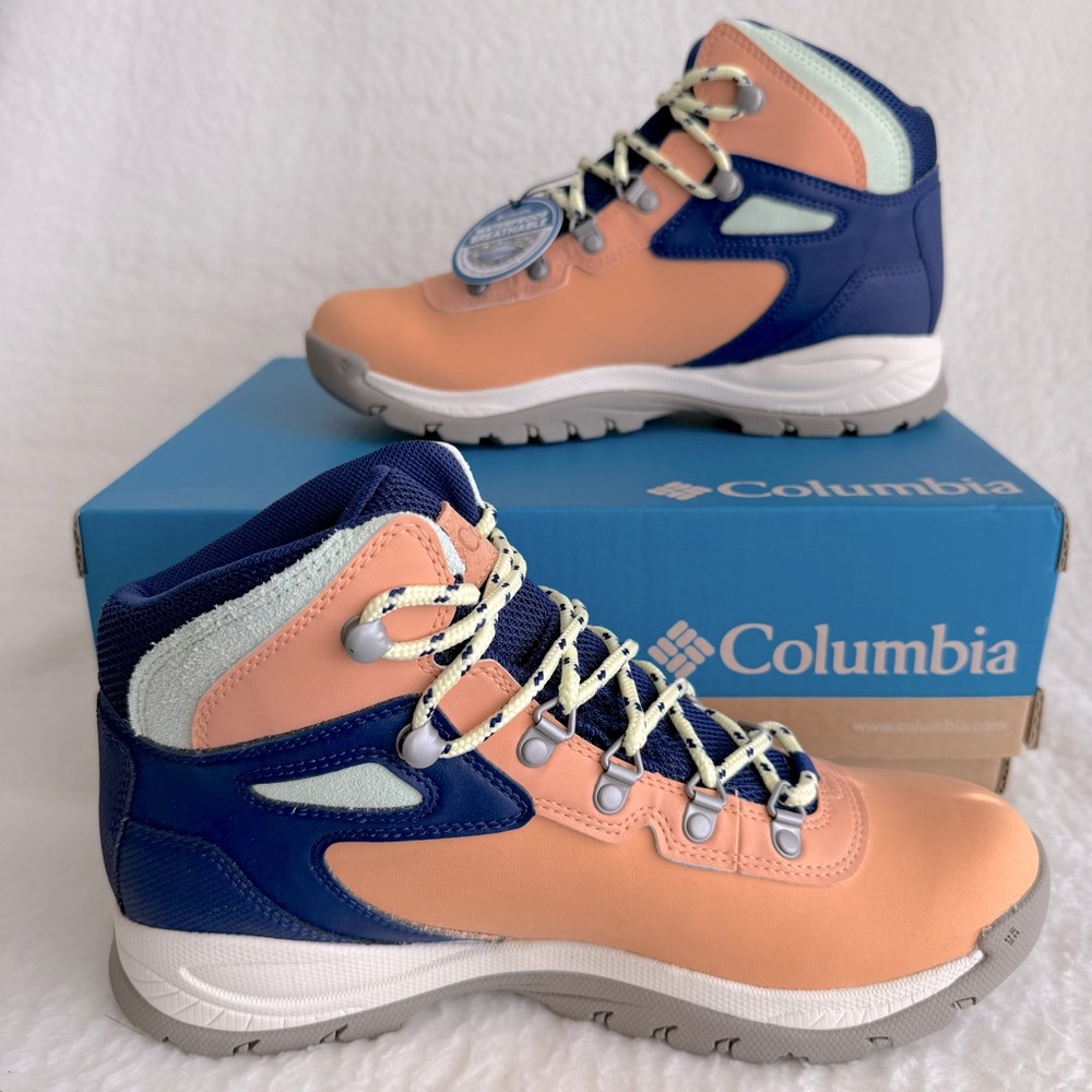 Columbia Women’s Newton Ridge Plus Waterproof Hiking Boots, Peach and Blue, 9.5